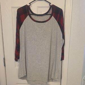 Maurices Plaid Sleeve Gray Top